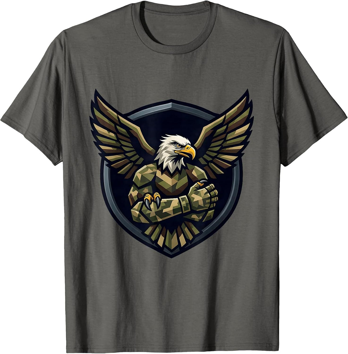 Eagle Landing on Camo Soldier Arm Graphic T-Shirt - Asphalt Grey