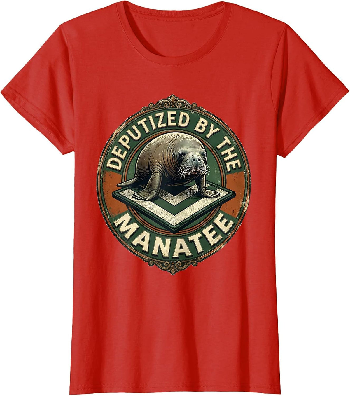 Deputized By The Manatee Vintage Manatee Lover Humor T-Shirt - Red