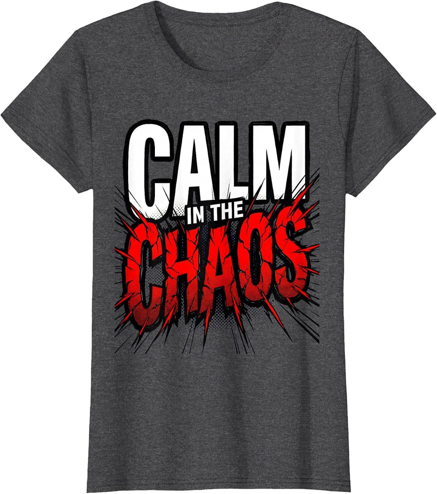 Women's Calm in the Chaos School Nurse Design T-Shirt - Dark Heather Grey