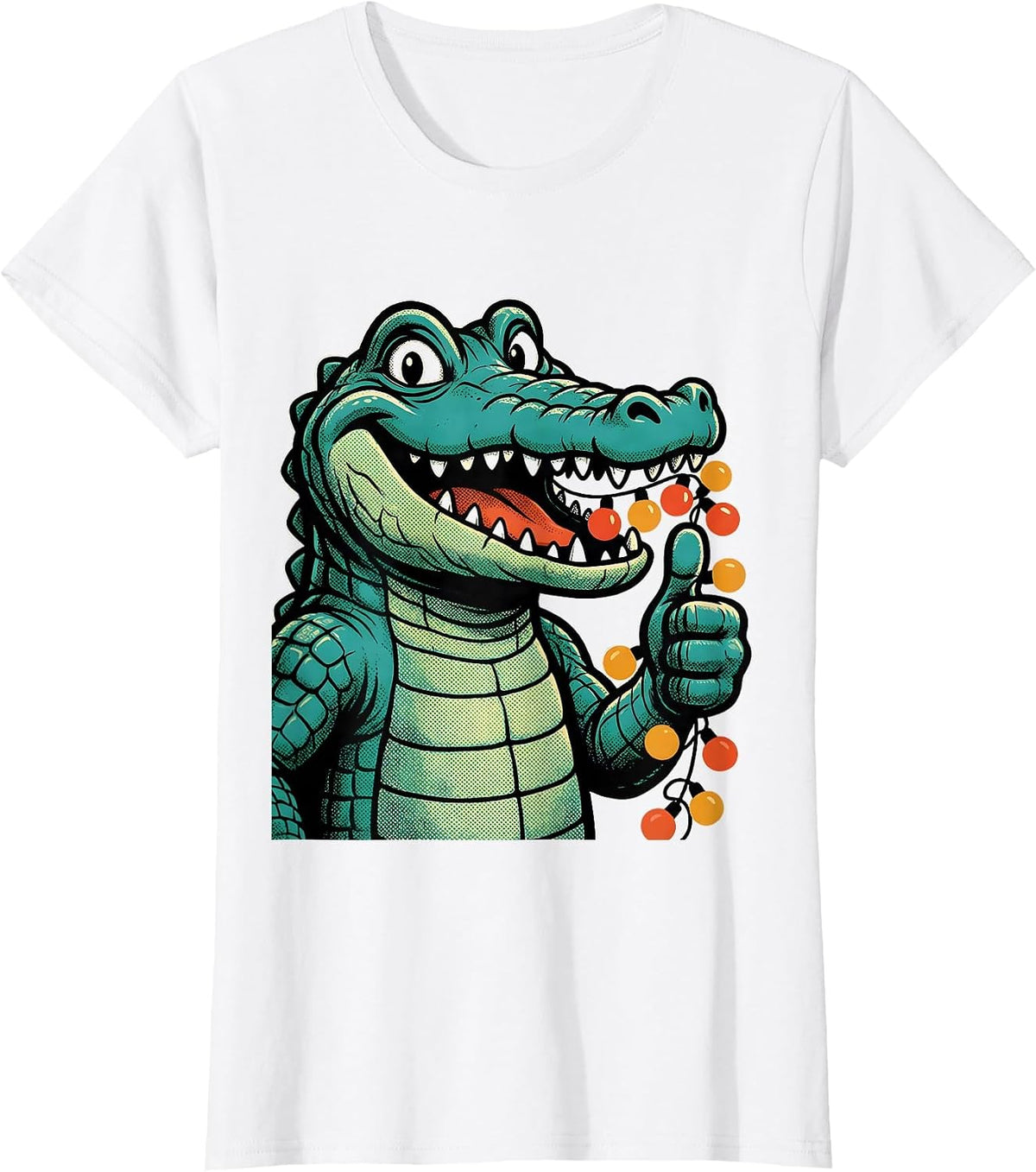 Party Animal Crocodile With String Lights Design T-Shirt - White