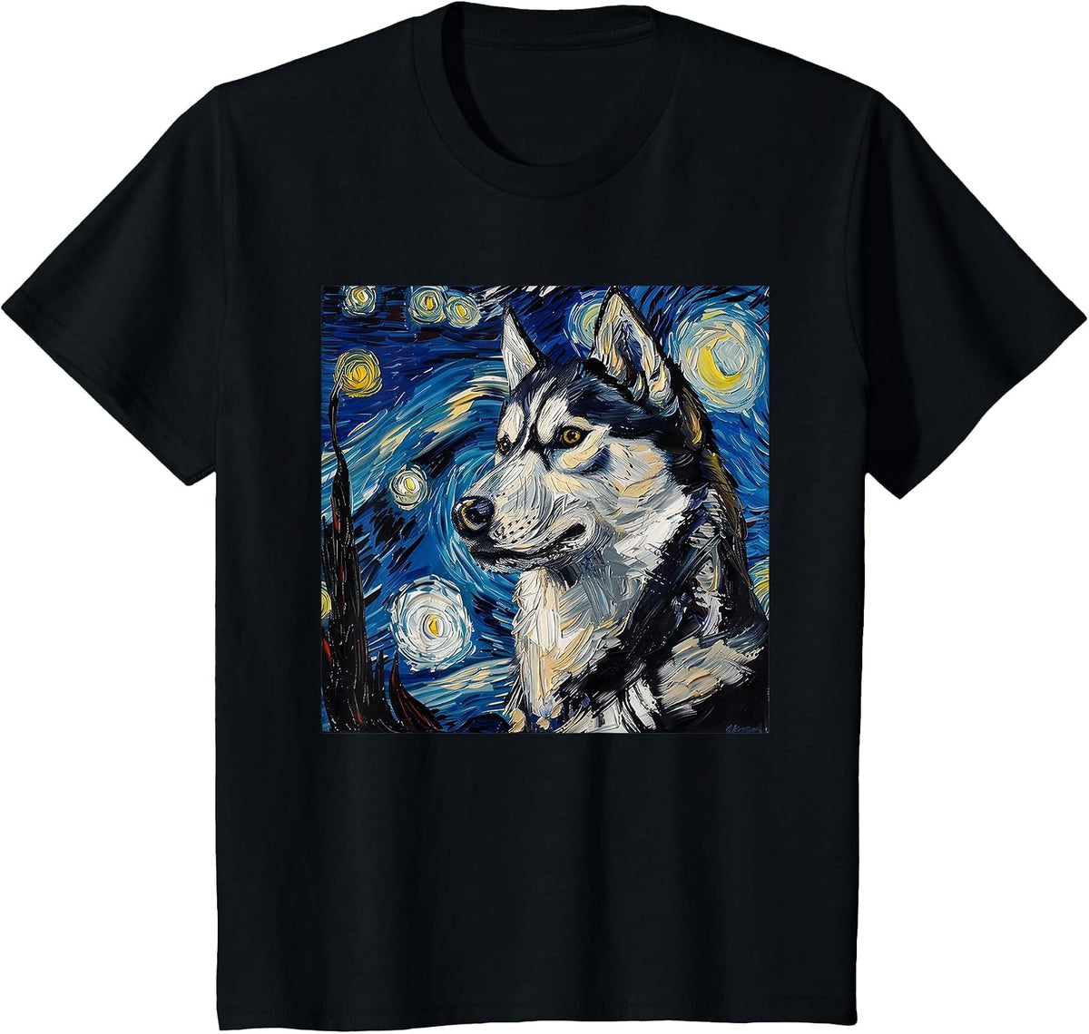 Siberian Husky Dog Van Gogh Starry Night T-Shirt - Black