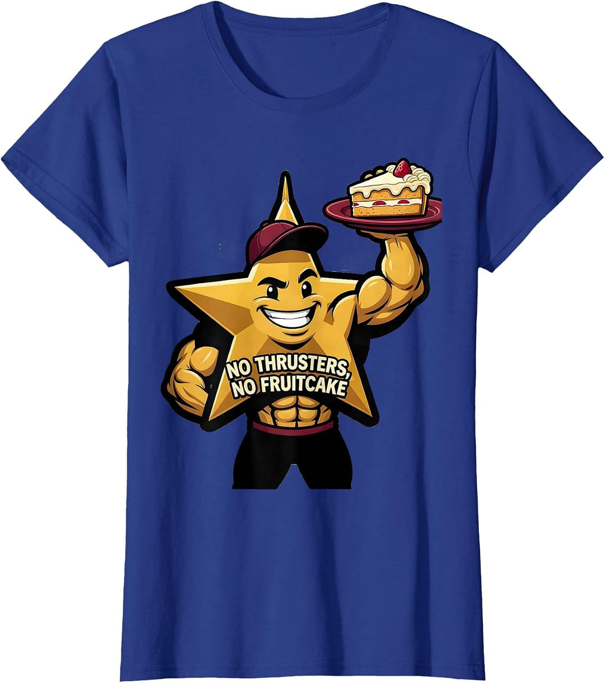 No Thrusters, No Fruitcake Funny Gym Bodybuilder Christmas T-Shirt, Women, Royal Blue, Medium - As Pictured