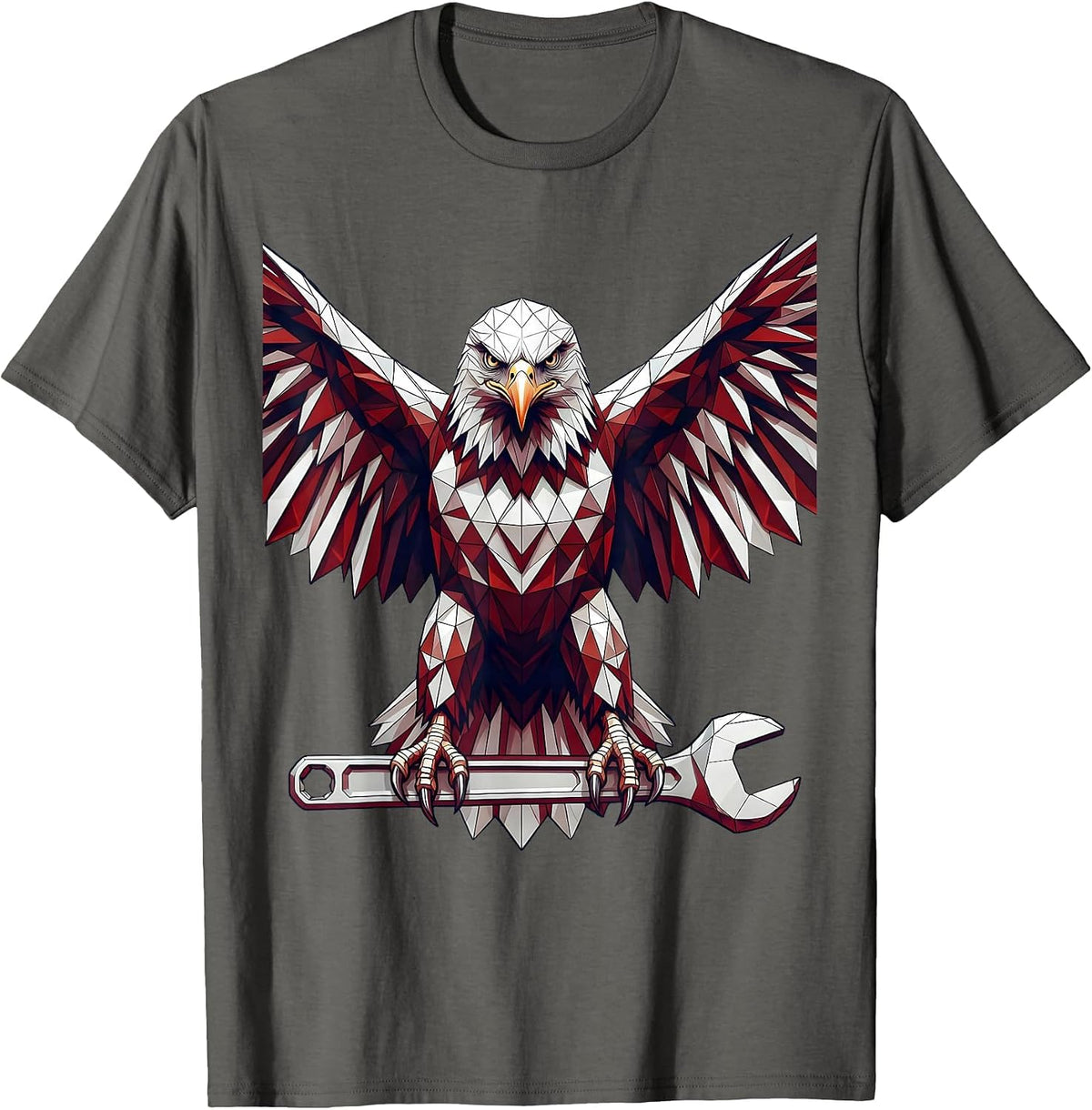 Bald Eagle Perched on Torque Wrench Graphic T-Shirt - Asphalt Grey