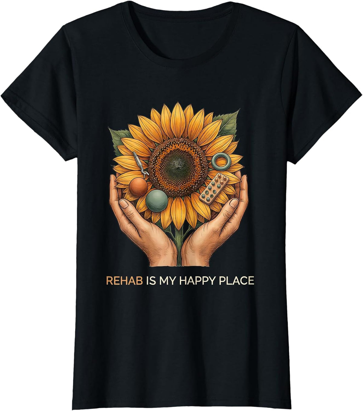 Rehab Is My Happy Place Occupational Therapy T-Shirt - Black