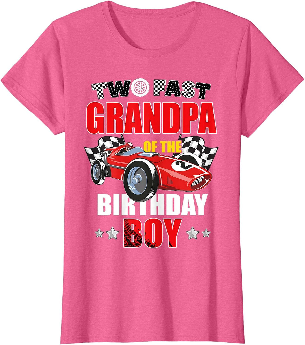 Grandpa of The Two Fast 2nd Birthday Boy Racing Car Family T-Shirt, Women, Pink Heather, Large - As Pictured