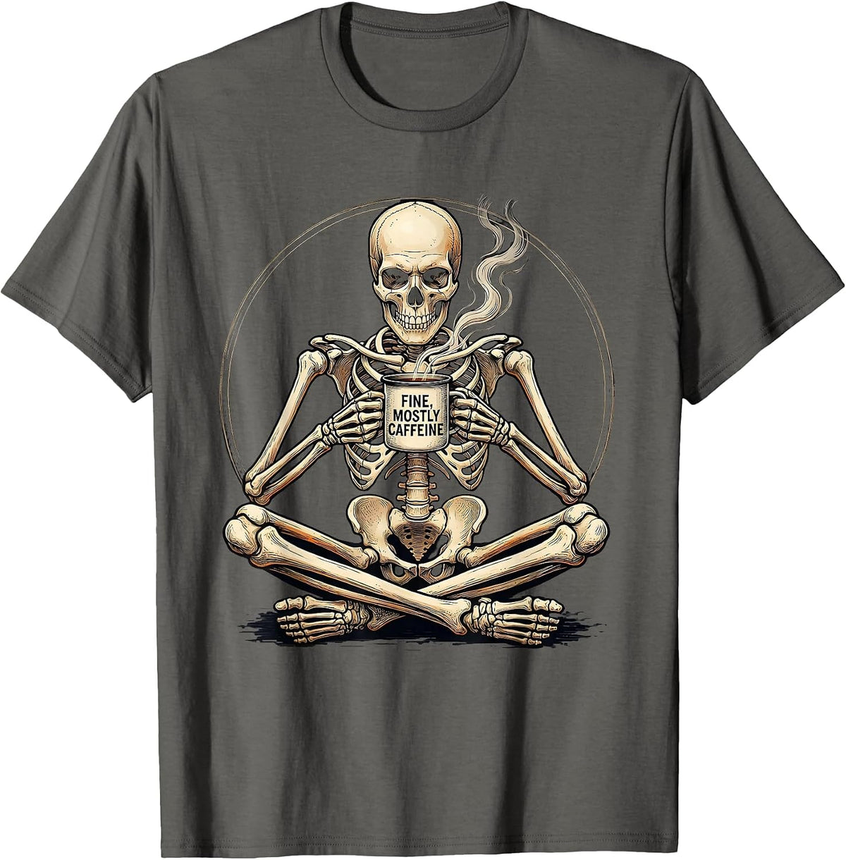 Men's Fine, Mostly Caffeine Whimsical Dry Humor Halloween Coffee T-Shirt - Asphalt Grey