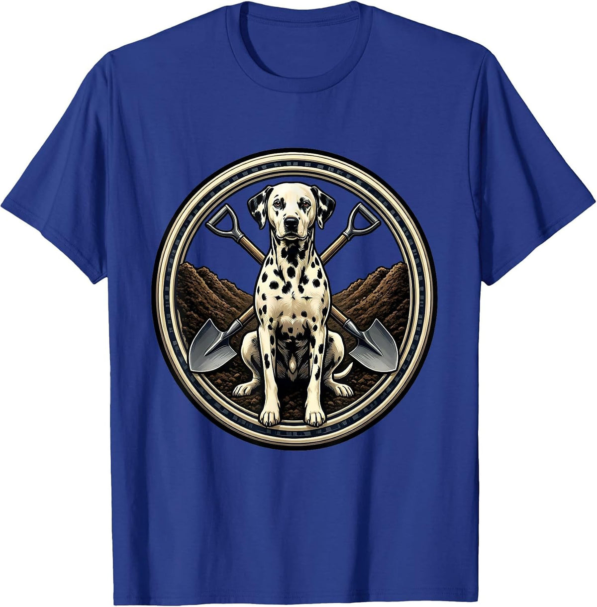 Men's Dalmatian Digging Enormous Hole in Backyard T-Shirt - Royal Blue