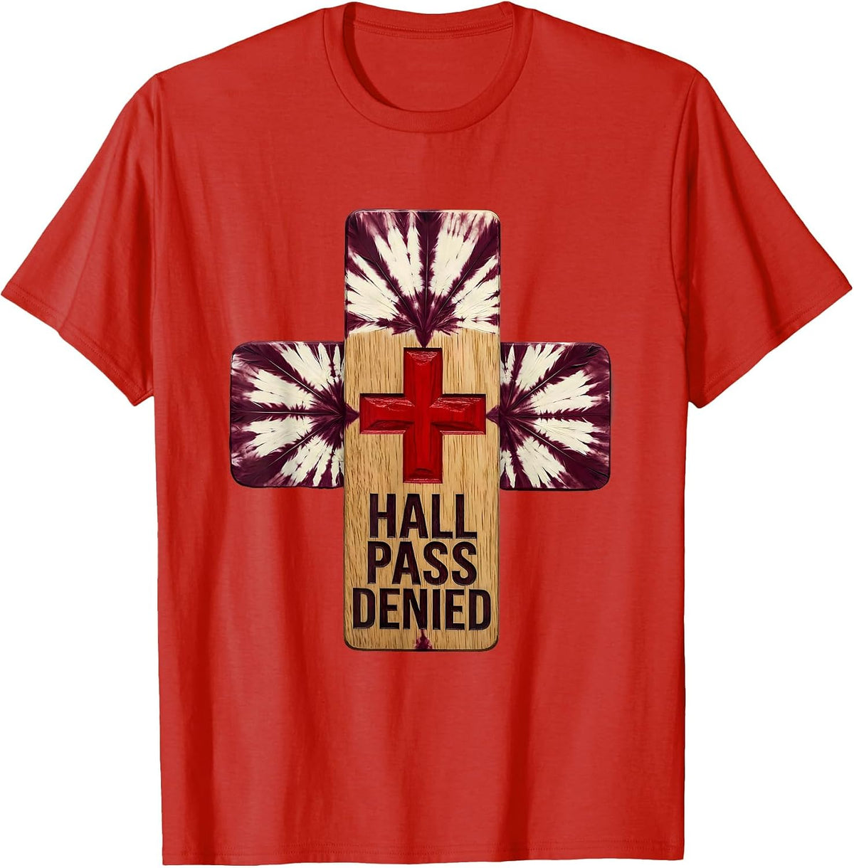 Men's Hall Pass Denied School Nurse Graphic Design T-Shirt - Red