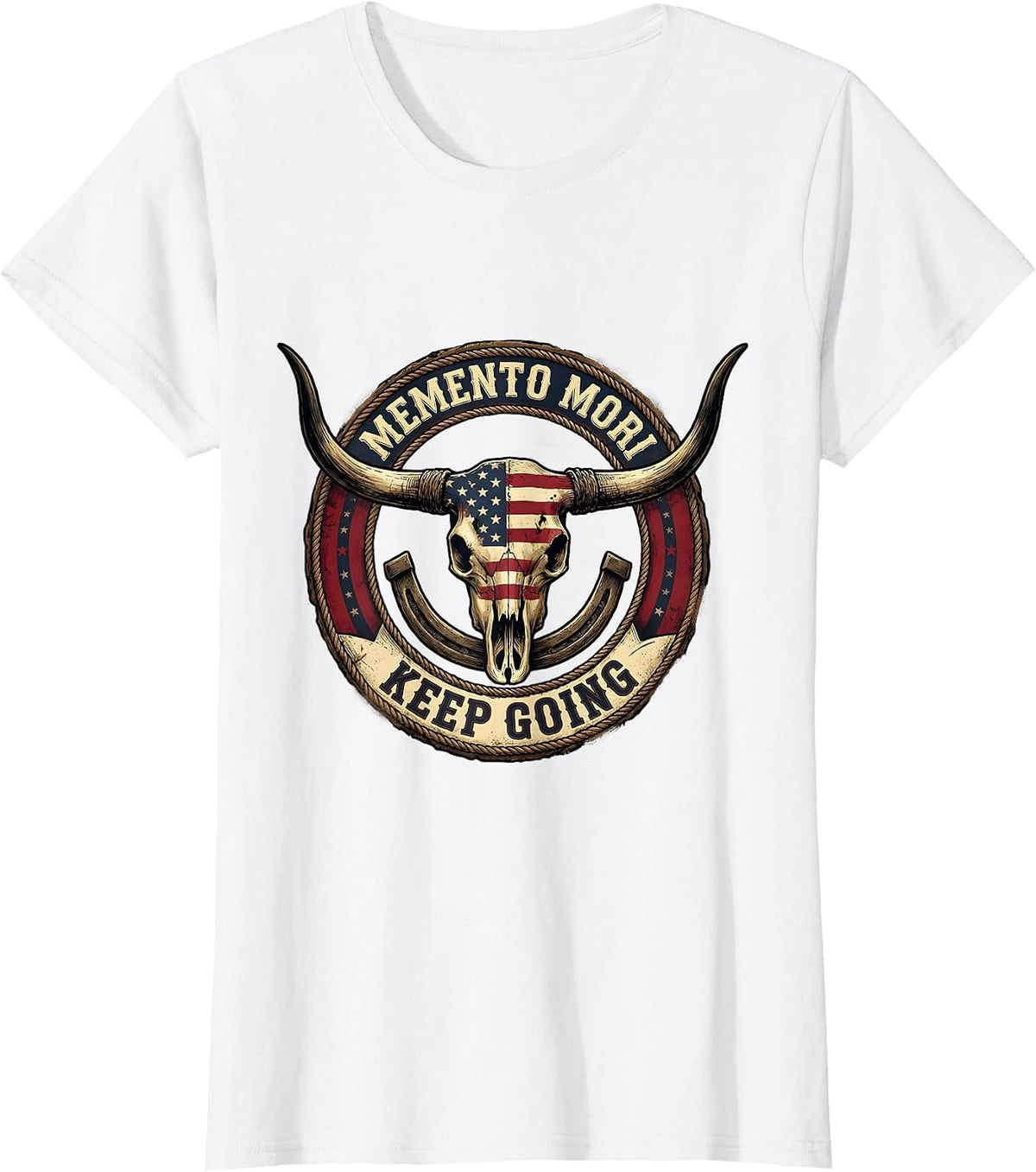 Memento Mori Keep Going Skull Graphic Design T-Shirt - White