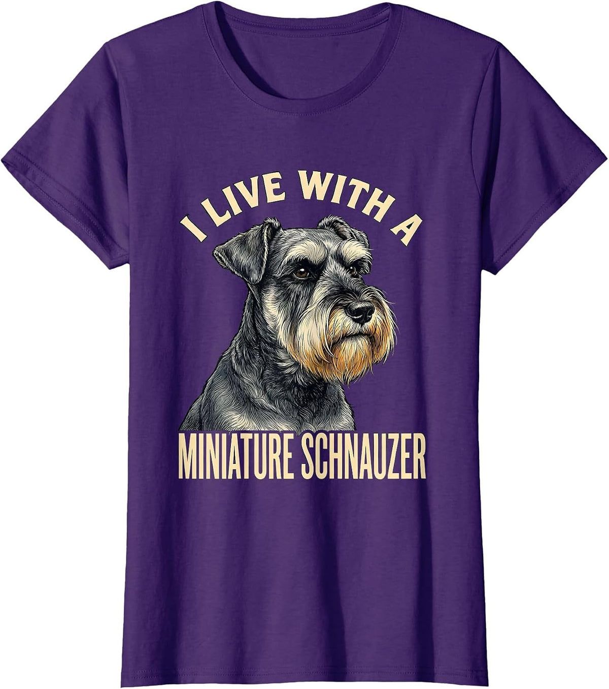 Women's I Live With A Miniature Schnauzer Funny Dog Owner Humor T-Shirt - Purple
