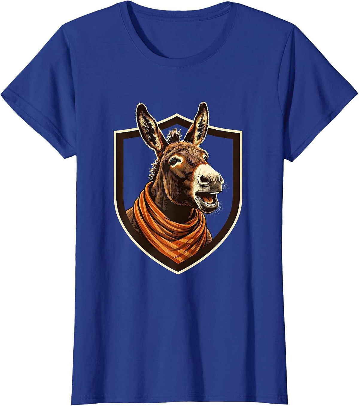 Women's Donkey Shield Badge Funny Animal Lover Vintage Humor T-Shirt - Royal Blue