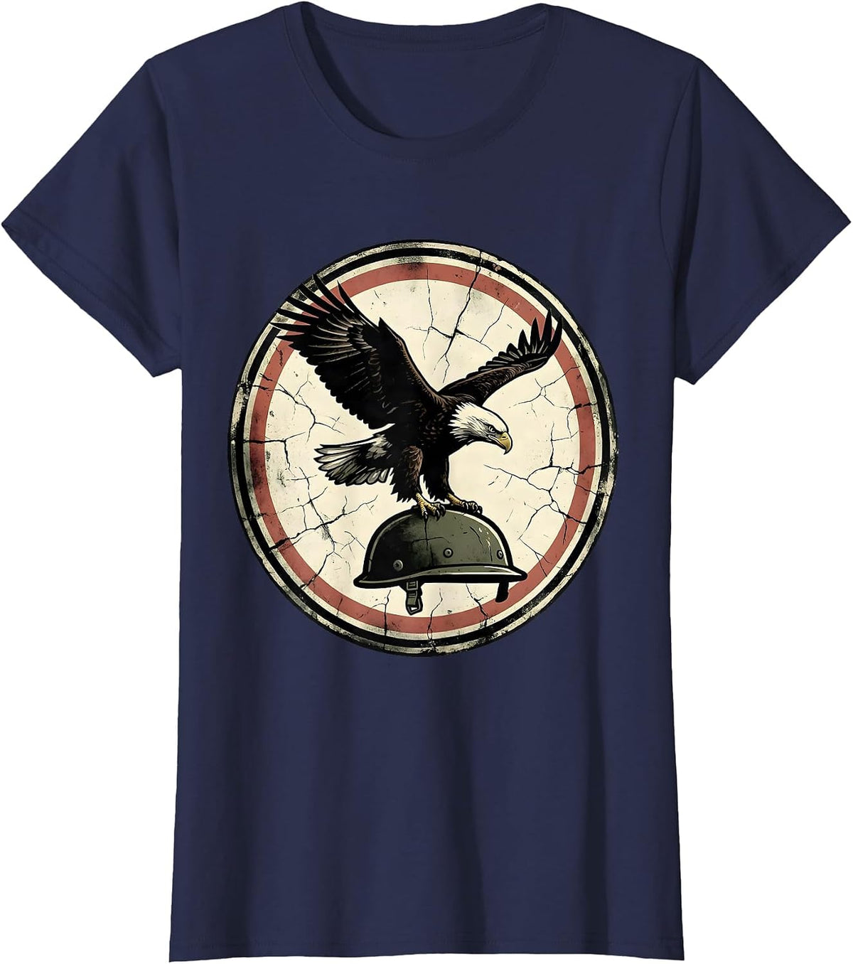 Women's Army Mom Bald Eagle Military Helmet Graphic T-Shirt - Navy Blue