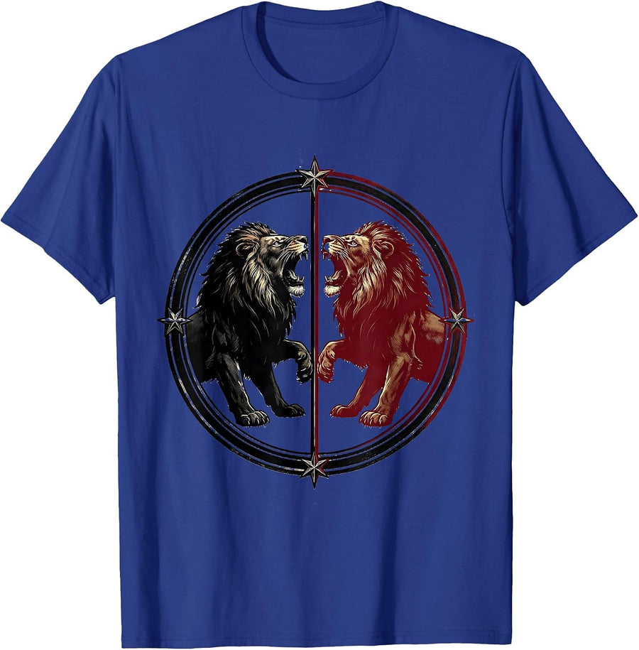 Lion Roaring at Its Reflection Bold Art Design T-Shirt - Royal Blue