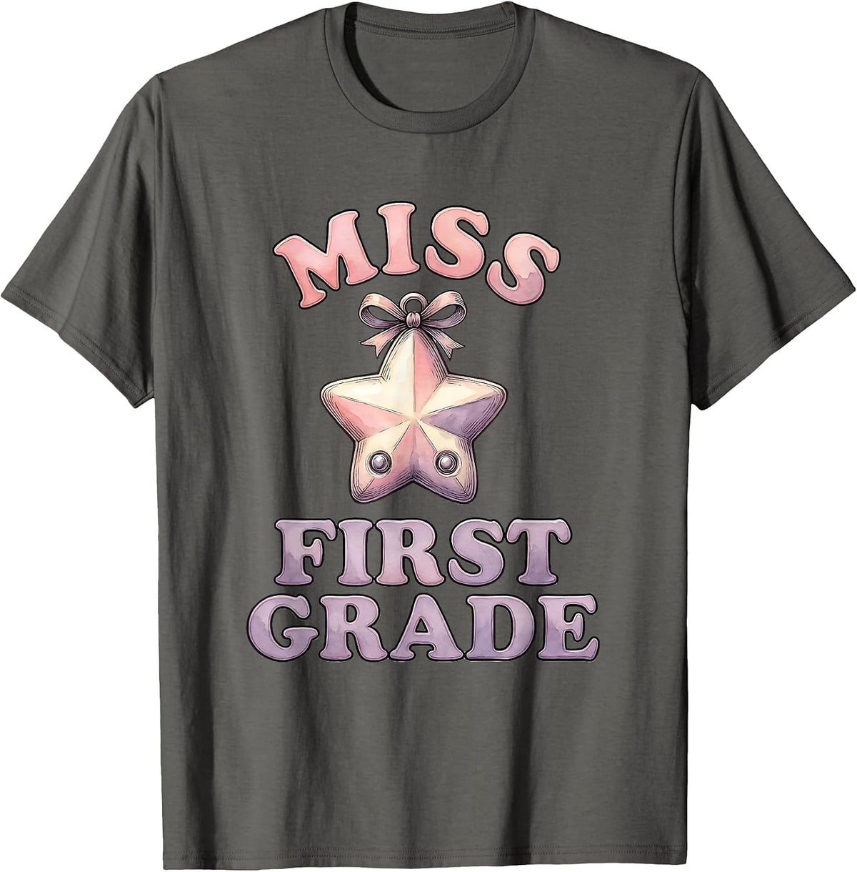 Men's Miss First Grade Glossy 3D Bubble Letter First Day Of School T-Shirt - Asphalt Grey