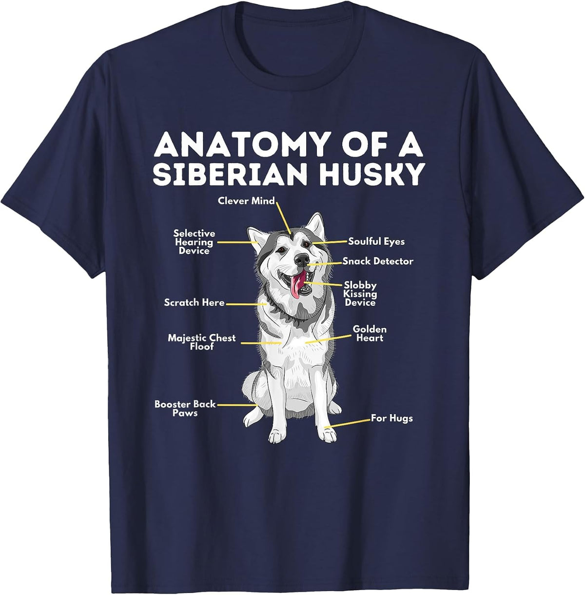 Anatomy of A Siberian Husky - Funny Sibe Owner Dog Lover T-Shirt - Navy Blue