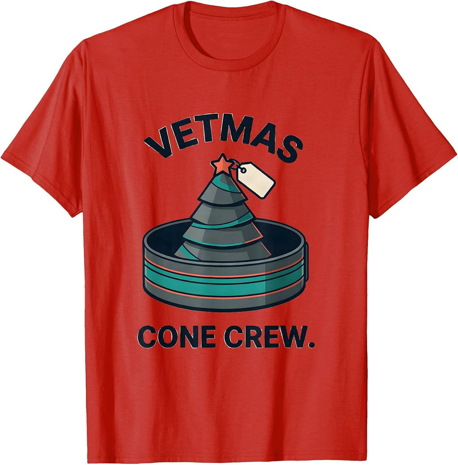 Men's Vetmas Cone Crew Funny Vet Tech Christmas Veterinary Crew T-Shirt - Red