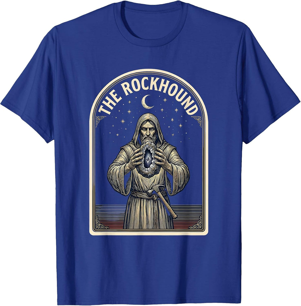 Men's The Rockhound Occult Emblem Hobbyist Tarot Card Humor T-Shirt - Royal Blue