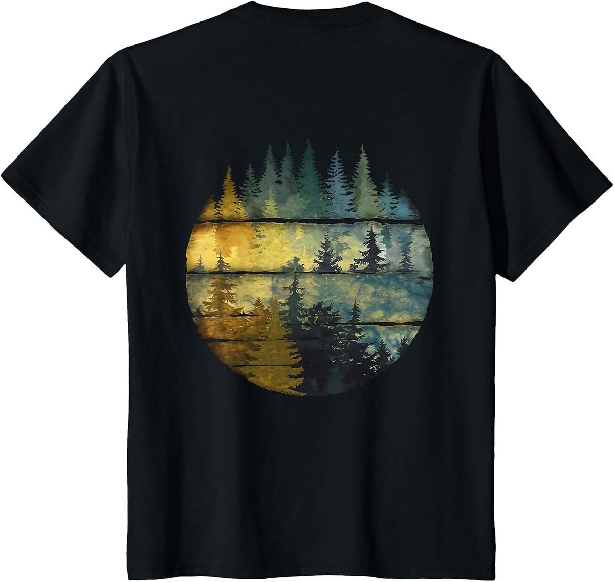 On Back Trees Mountains Adventure Wildlife Watercolor Forest T-Shirt - Black