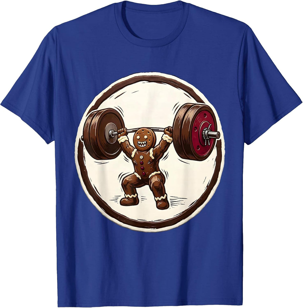 Men's Gingerbread Weightlifting Linocut Humor Gym Novelty T-Shirt - Royal Blue