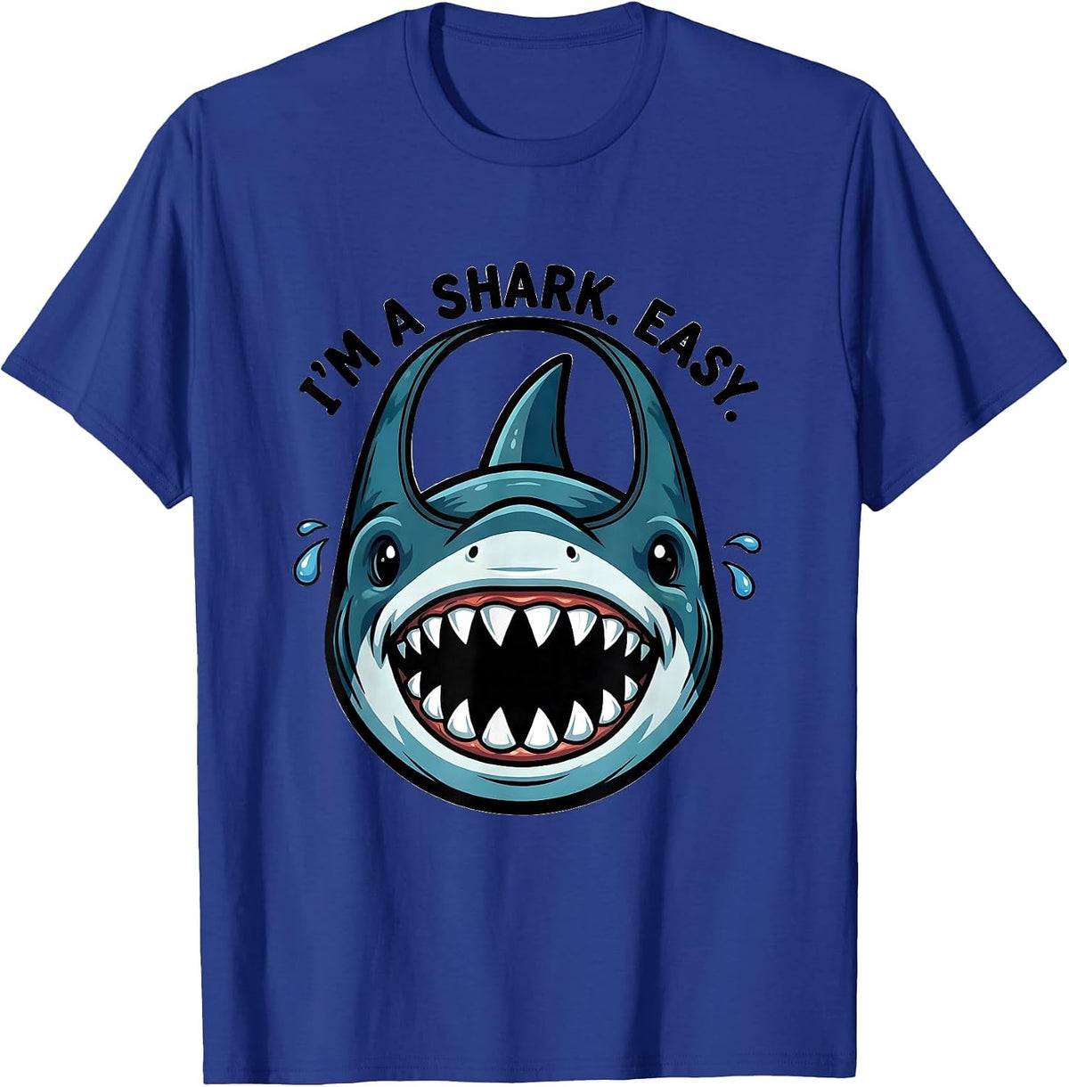 Men's I'm A Shark Easy Cartoon Shark Jaw Halloween Costume Party T-Shirt - Royal Blue