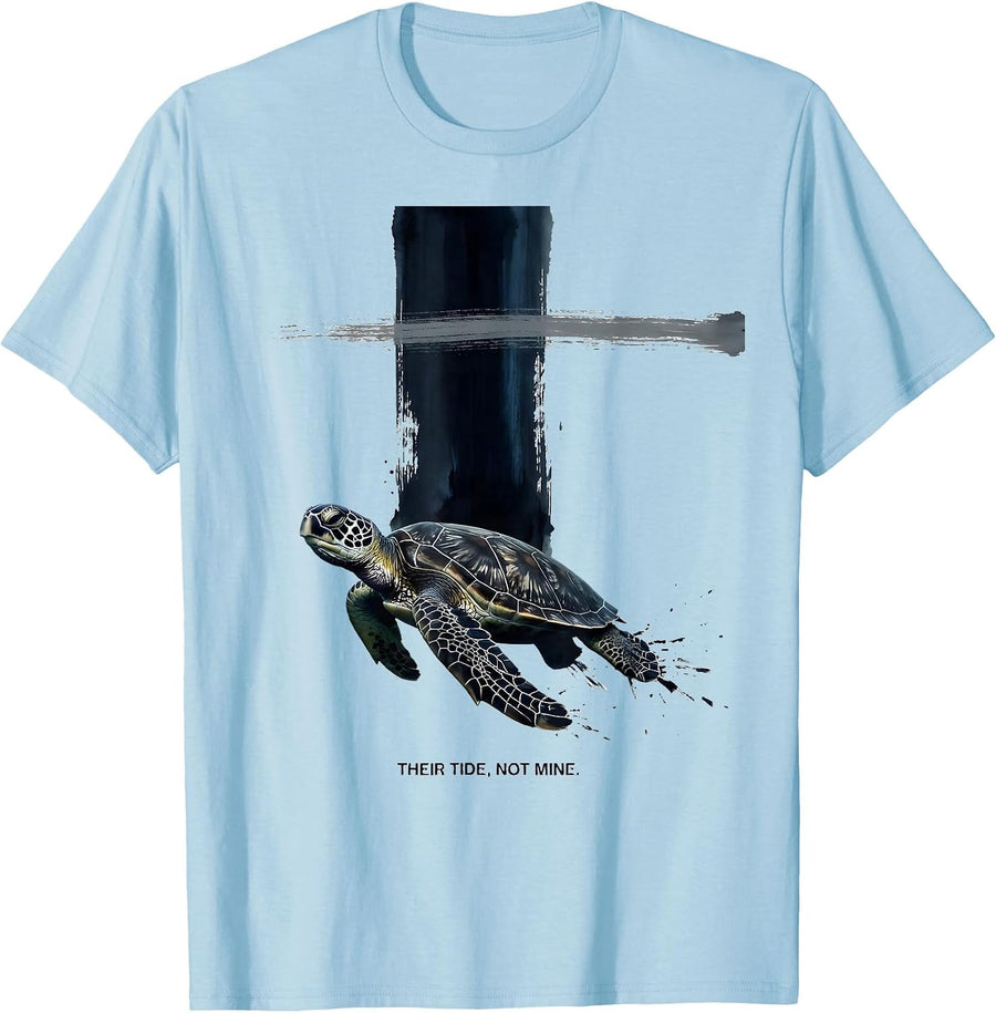 Men's Their Tide Not Mine Ink Brush Sea Turtle Beach Souvenir T-Shirt - Baby Blue