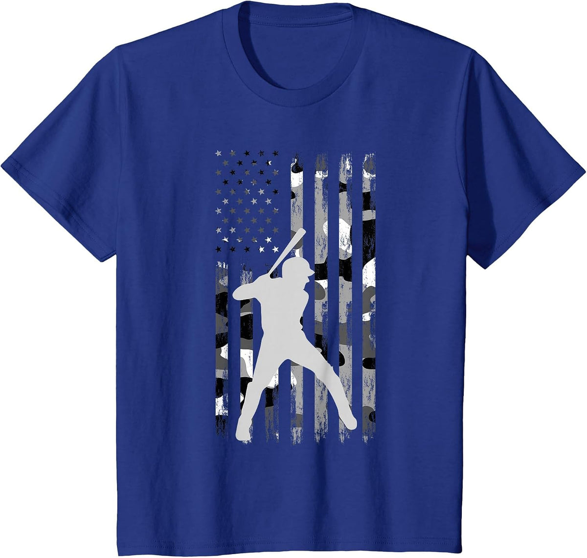 Baseball Player American Flag USA Camo Patriotic Graphic T-Shirt - Royal Blue