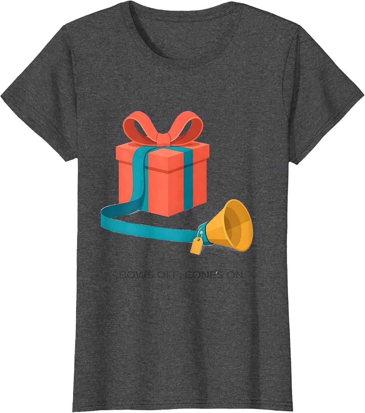 Women's Bows Off, Cones On Funny Vet Tech Christmas Veterinary T-Shirt - Dark Heather Grey