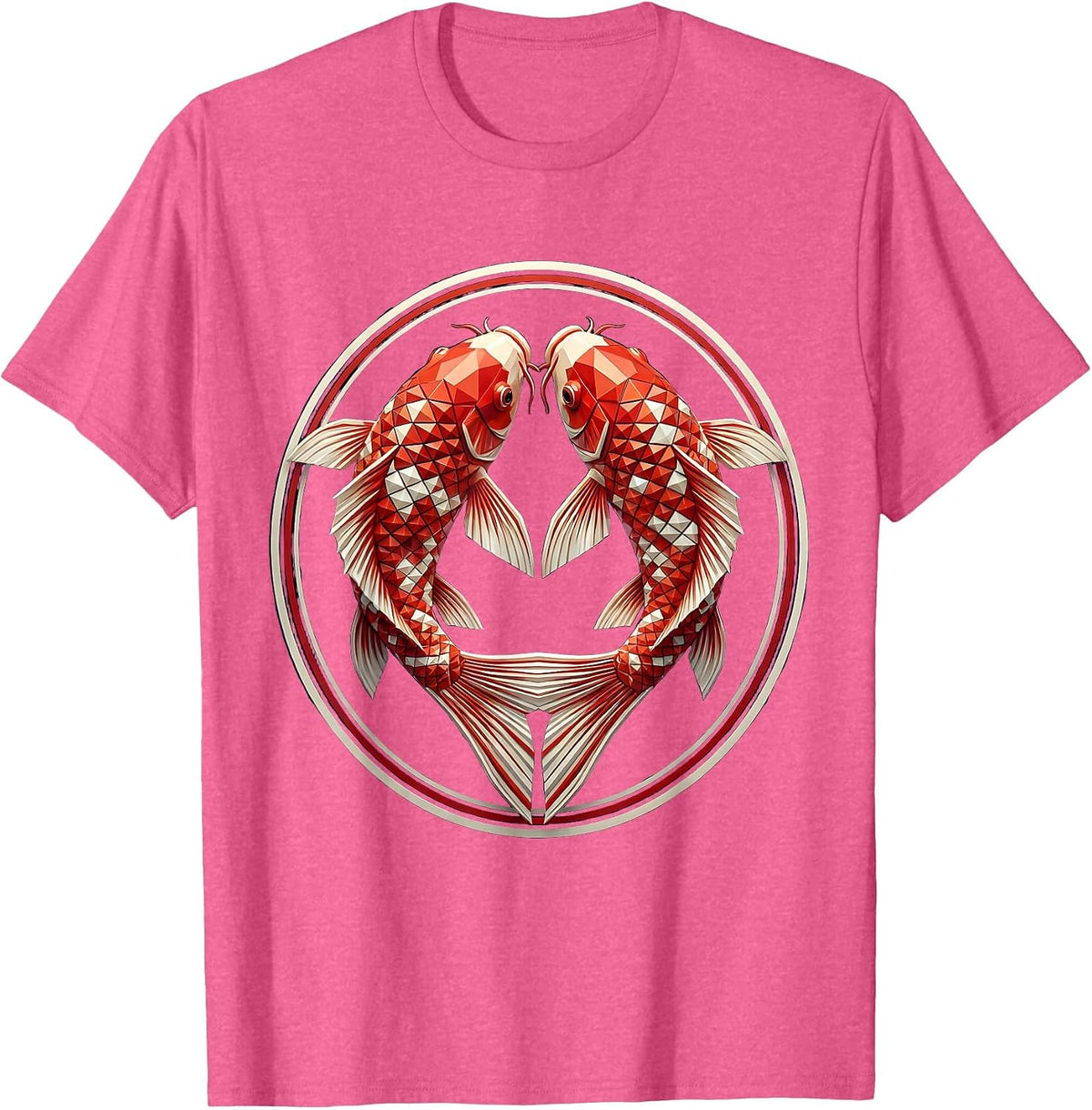 Heart-Shaped Koi Fish Swimming in Circle T-Shirt - Pink Heather