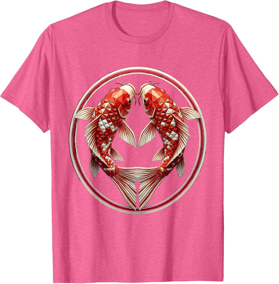 Heart-Shaped Koi Fish Swimming in Circle T-Shirt - Pink Heather