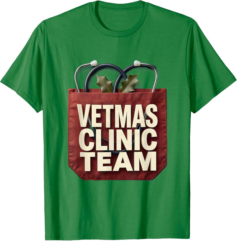 Men's Vetmas Clinic Team Funny Vet Tech Christmas Veterinary Crew T-Shirt - Kelly Green