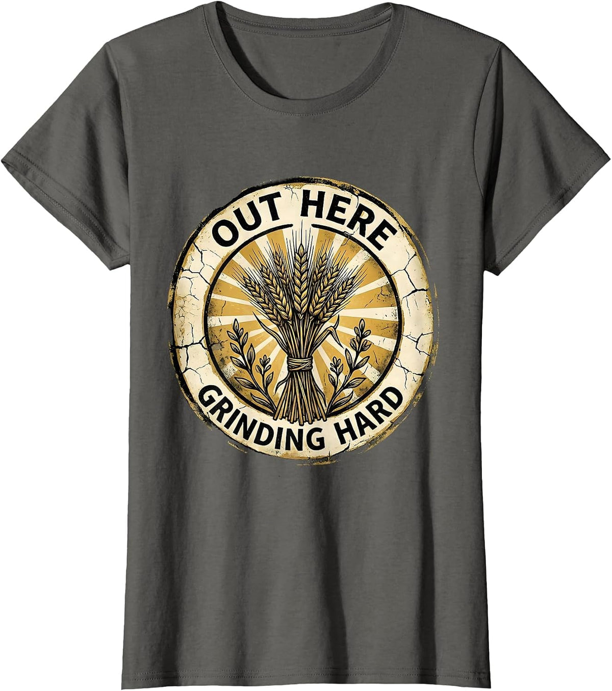Women's Out Here Grinding Hard Hustle Graphic Design T-Shirt - Asphalt Grey