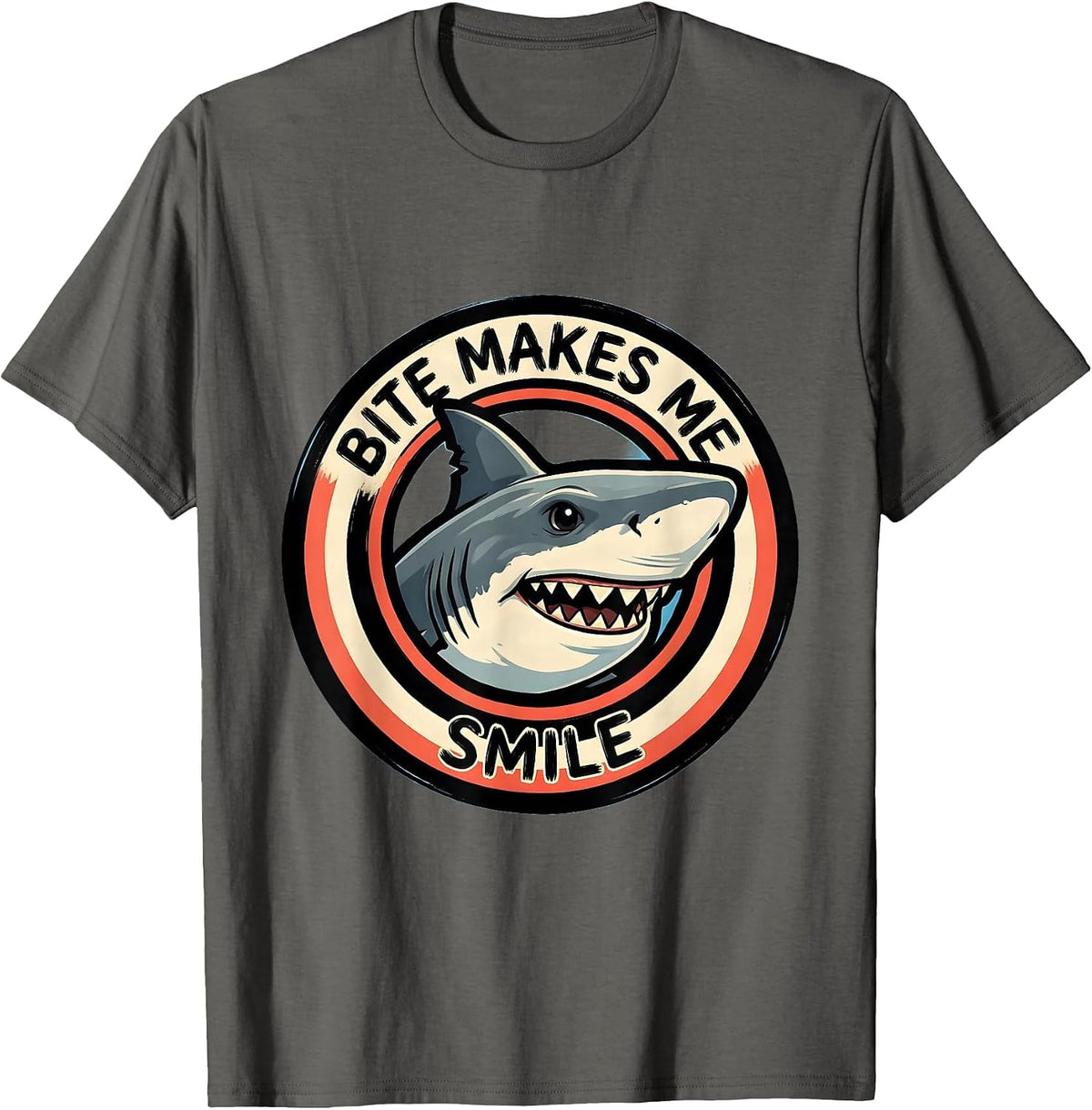 Men's Bite Makes Me Smile Playful Shark Lover Ocean Wildlife Humor T-Shirt - Asphalt Grey