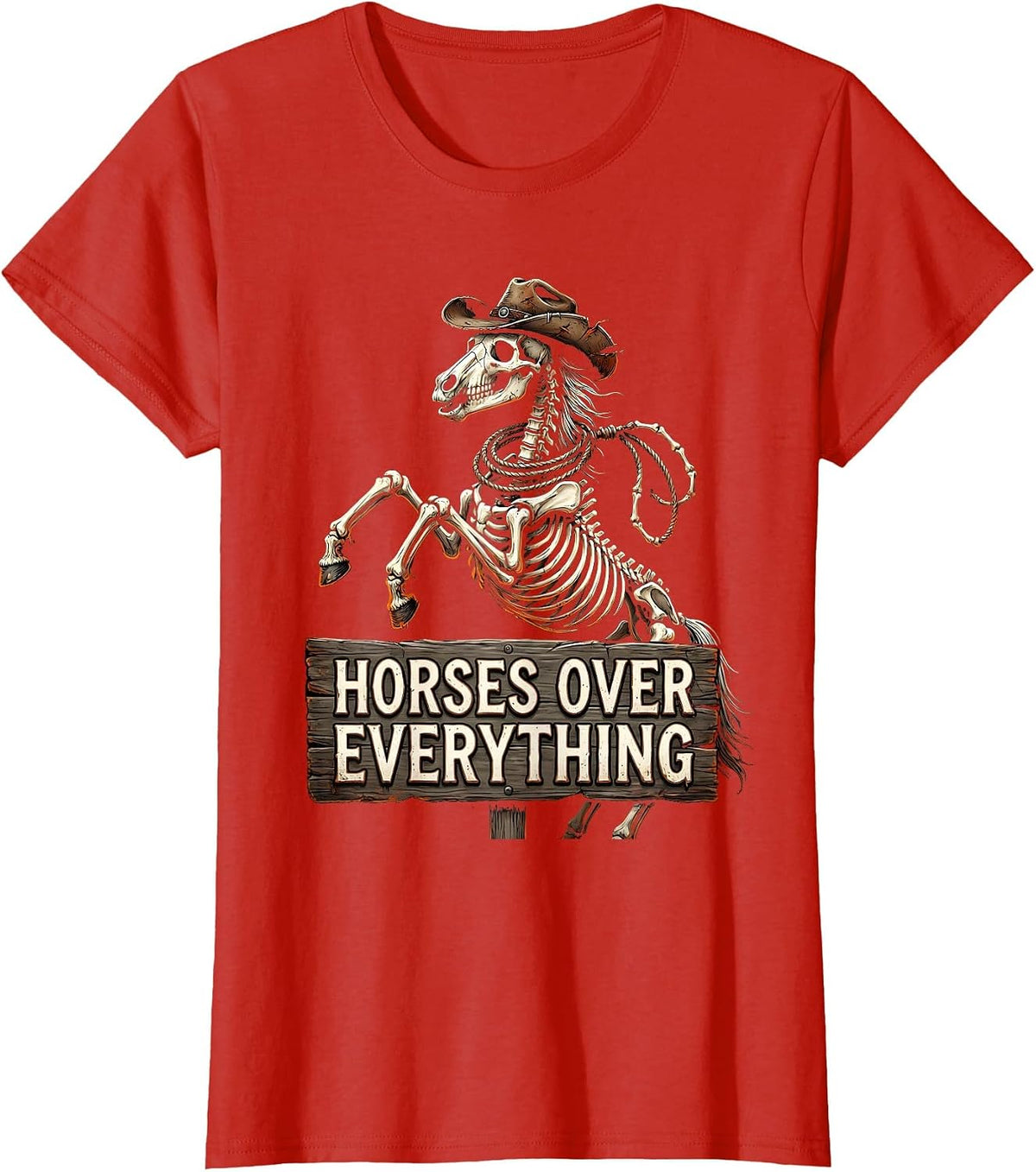 Women's Horses Over Everything Cowgirl Design T-Shirt - Red