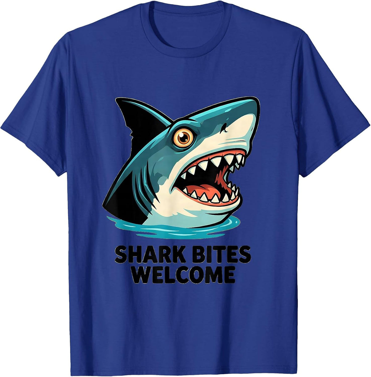 Men's Shark Bites Welcome Funny Shark Lover Ocean Wildlife Humor T-Shirt - Royal Blue