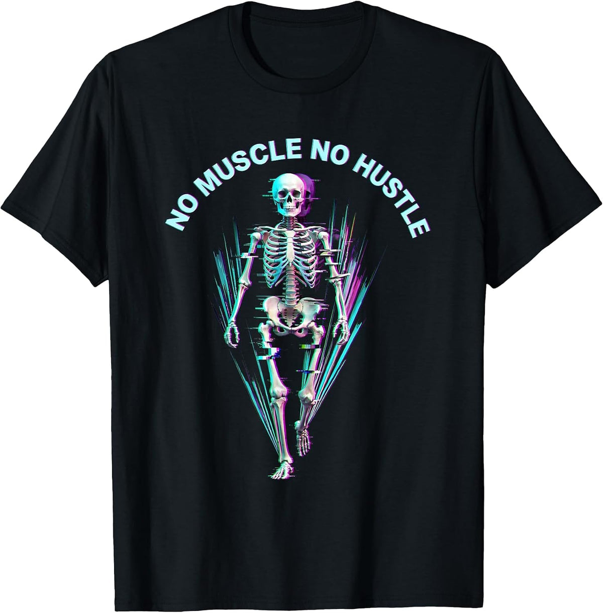 Men's No Muscle No Hustle Skeleton Gym Design T-Shirt - Black