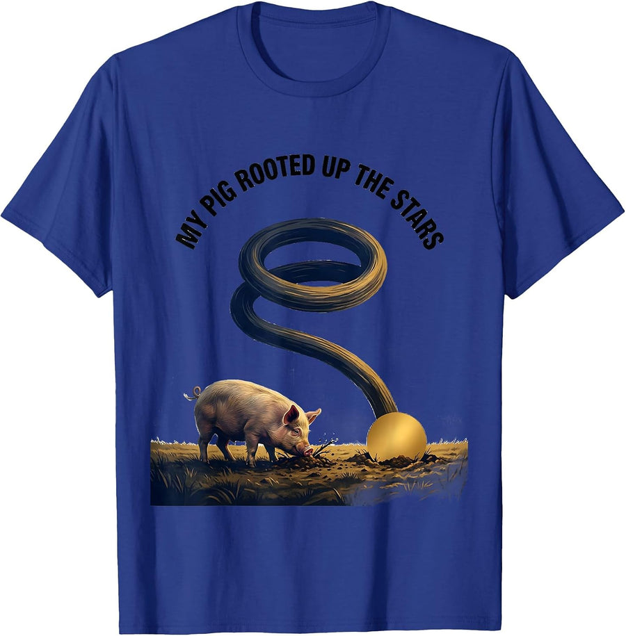 My Pig Rooted Up The Stars Whimsical Humor Van Gogh Art T-Shirt - Royal Blue