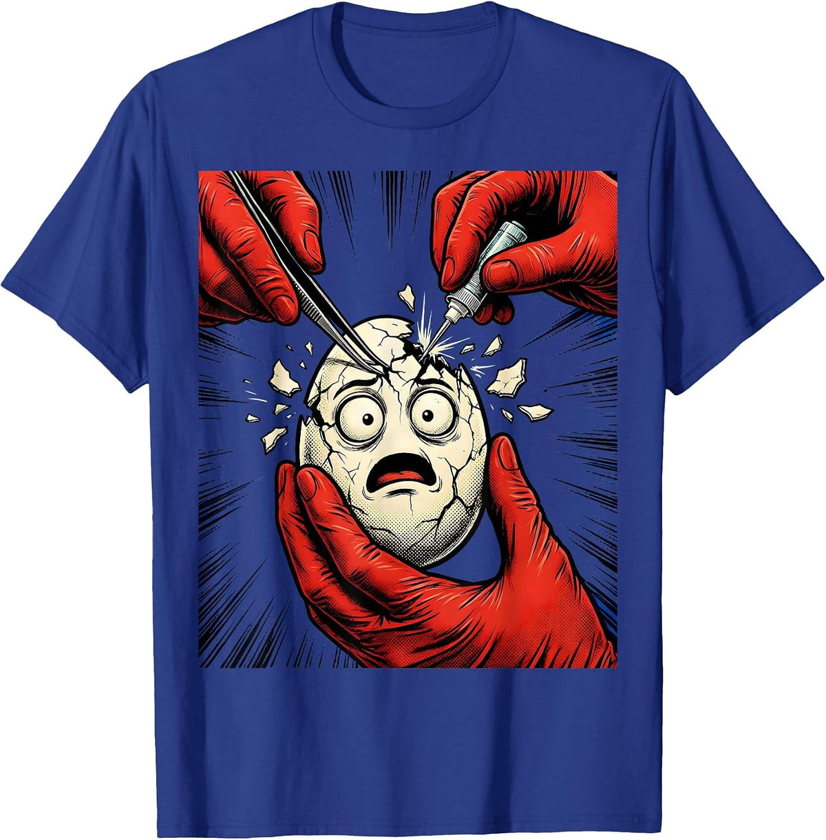 Humpty Dumpty Surgeon Gluing Eggshell Together T-Shirt - Royal Blue