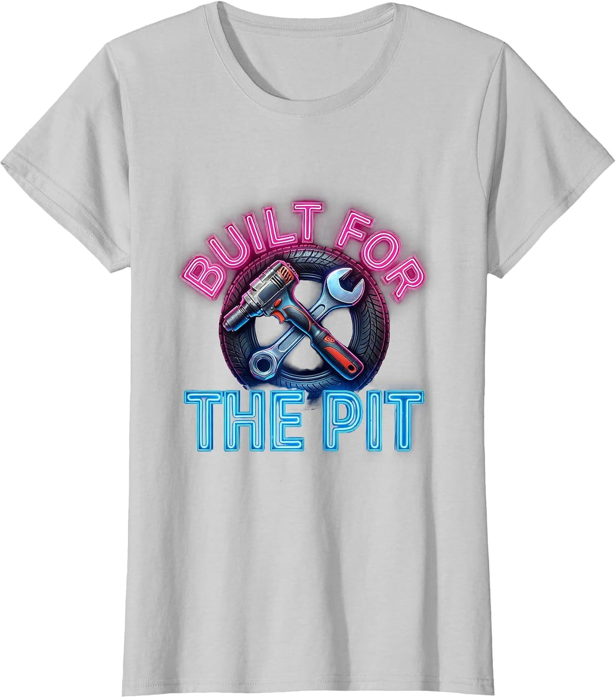 Built for the Pit Crew Racing Design T-Shirt - Silver Grey