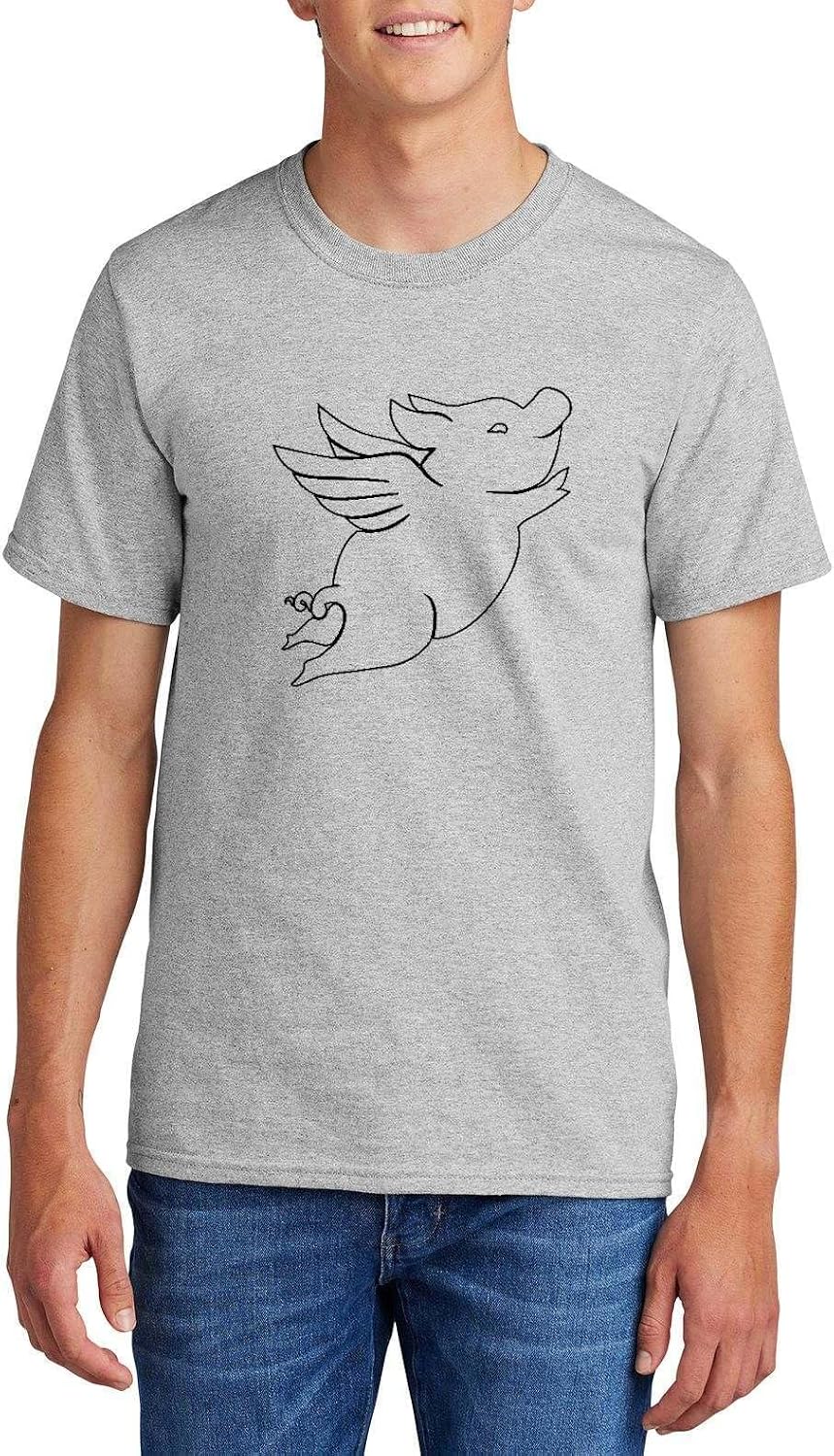 Flying Pig Graphic Top Funny When Pigs Fly Cute Animal Humor Design Cotton Tee Adult Youth Tall Men Women - Mens Crew Ash