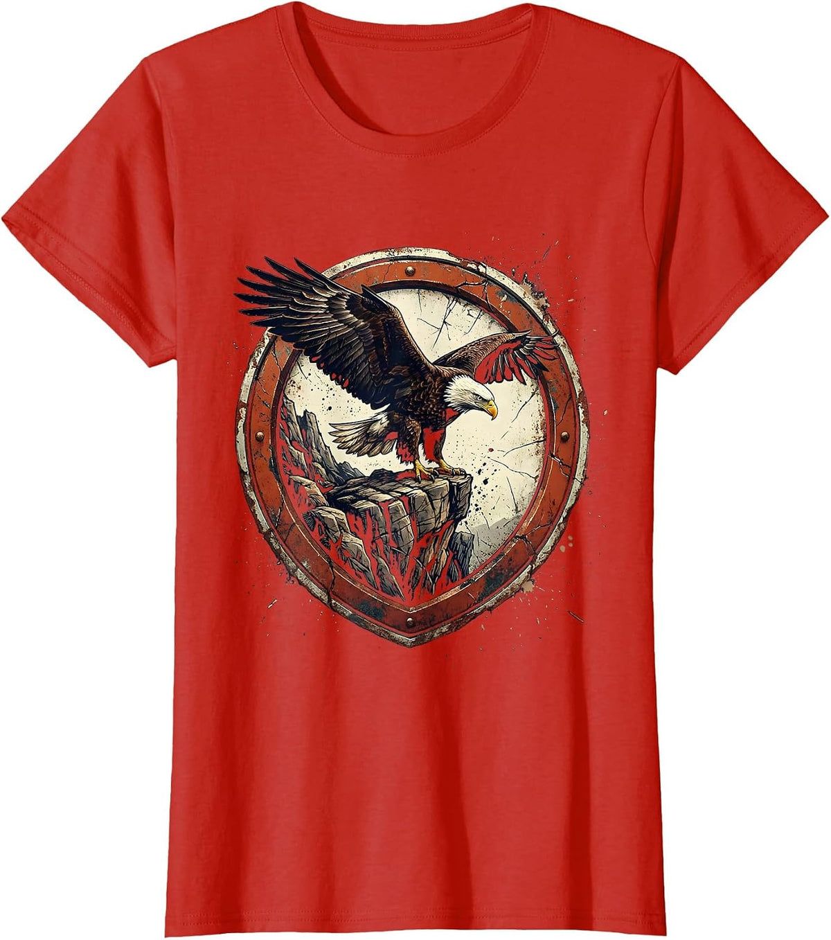 Bald Eagle Perched on Cliff Patriotic Design T-Shirt - Red