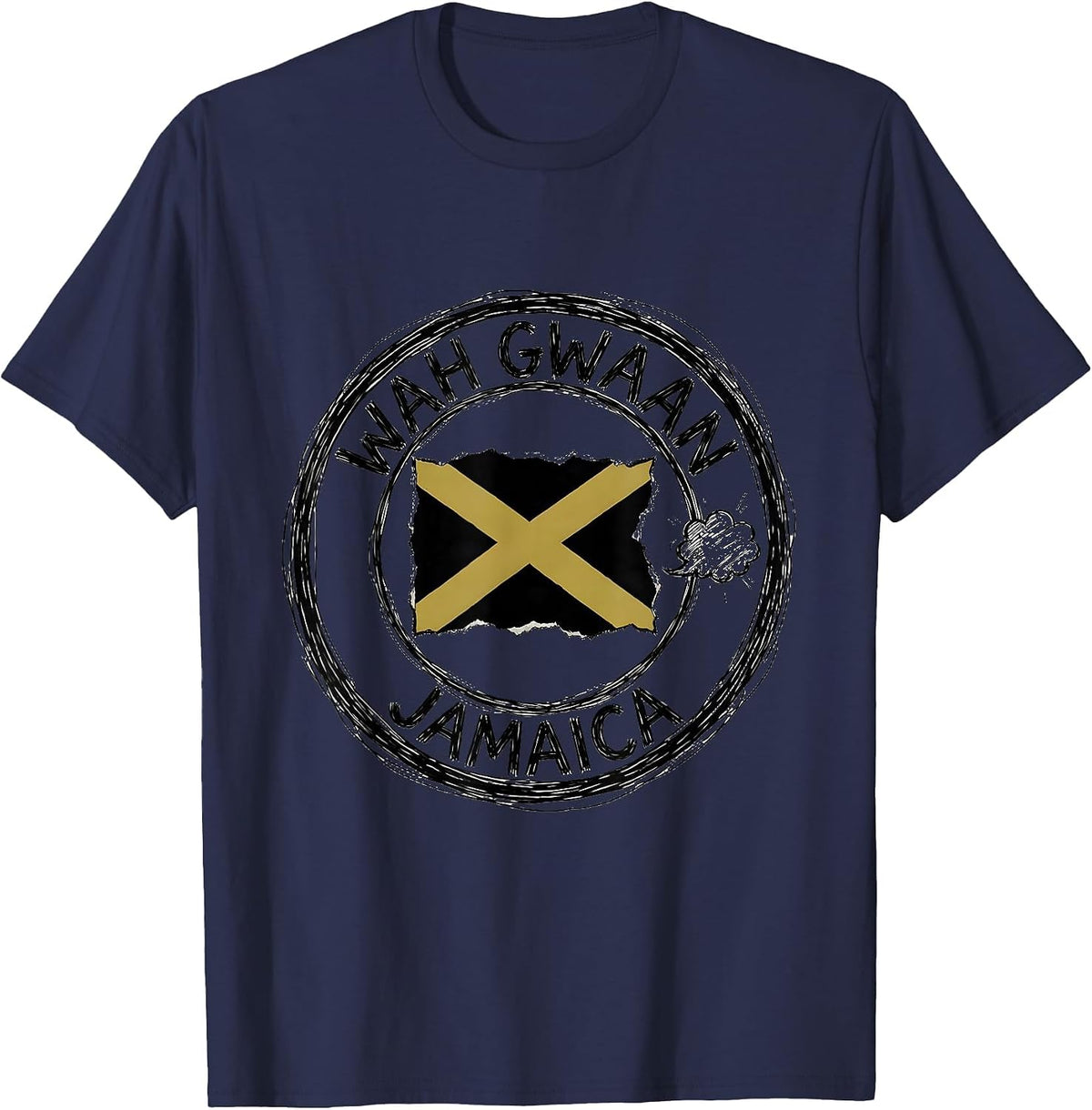 Men's Wah Gwaan Jamaica Hand-Sketched Caribbean Diaspora Pride T-Shirt - Navy Blue