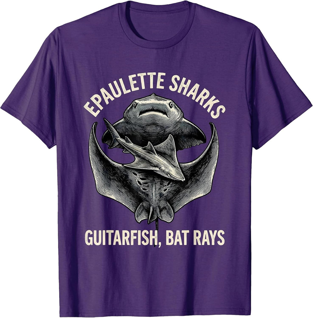Epaulette Sharks, Guitarfish, Bat Rays Funny Ocean Animal T-Shirt - Purple