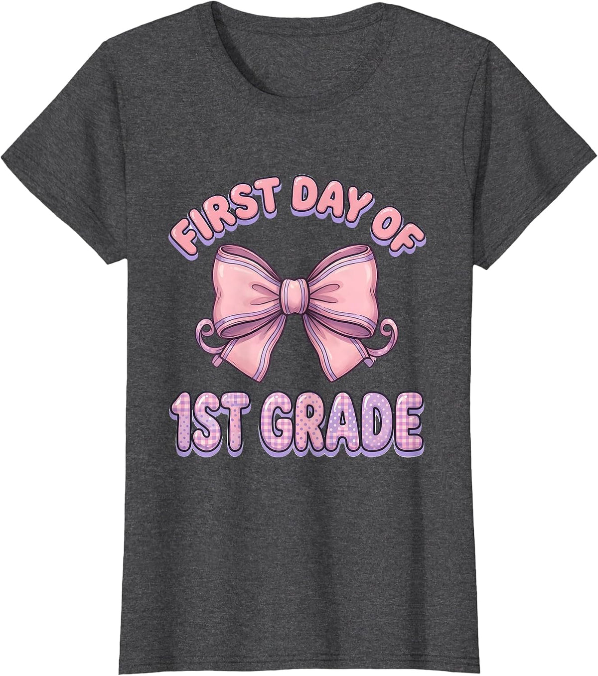 Women's First Day Of 1st Grade Cute Kawaii Bow Back To School T-Shirt - Dark Heather Grey