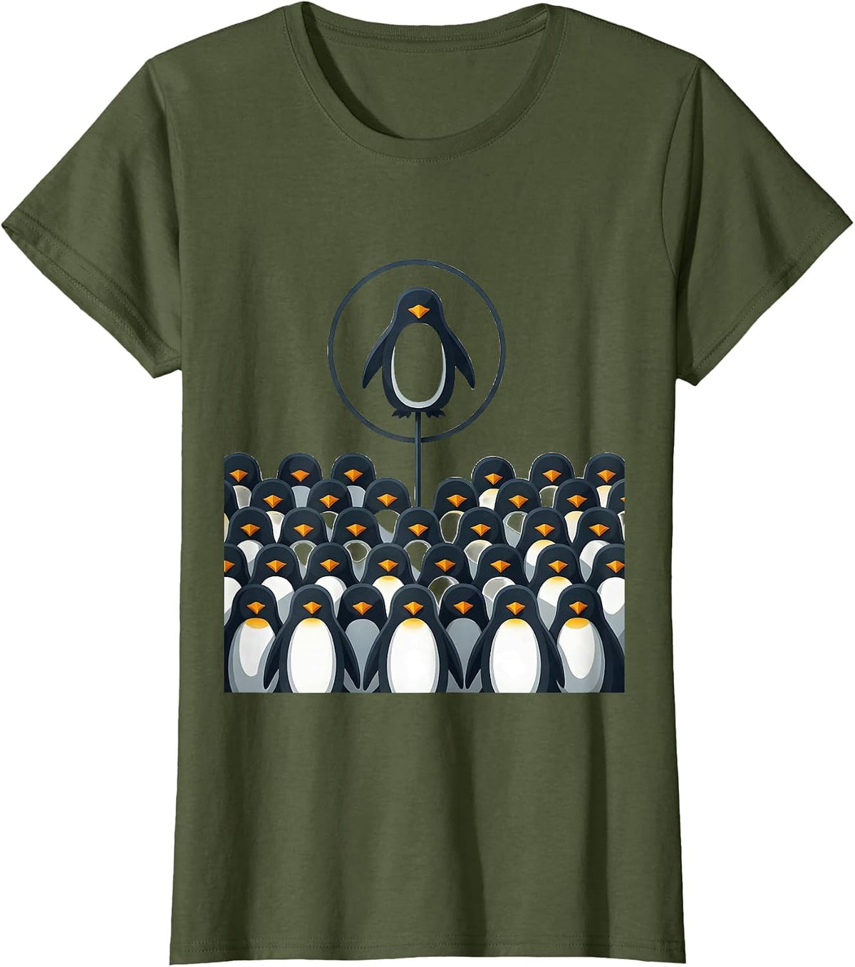 Women's Penguin Huddle Minimalist Animal Lover Halloween Costume T-Shirt - Olive Green