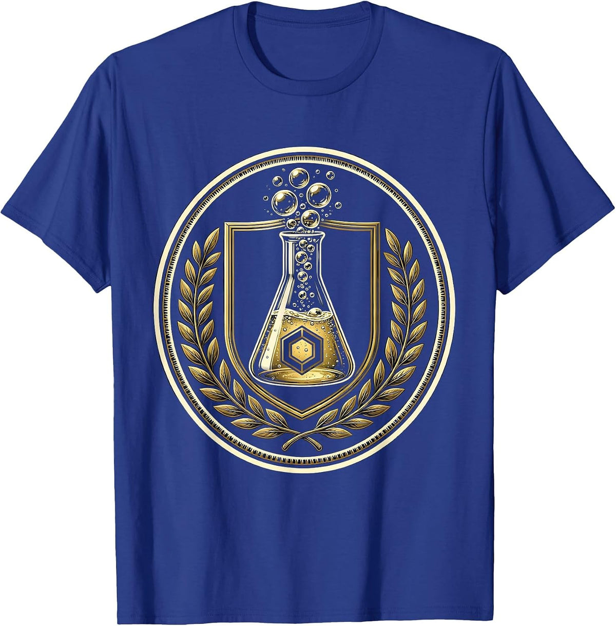 Chemistry Beaker Bubbling Colorful Liquid College T-Shirt - Royal Blue