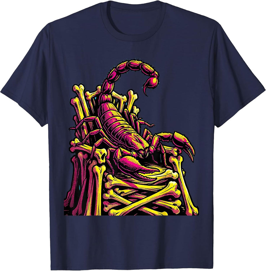 Scorpion Throne of Bones Dark Art Design T-Shirt - Navy Blue