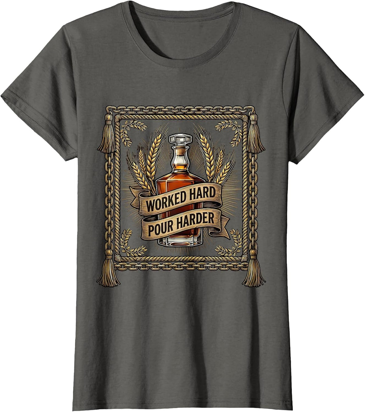 Women's Whiskey Lover Labor Day Worked Hard Pour Harder T-Shirt - Asphalt Grey