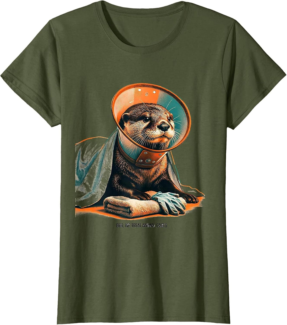 Women's Boo We Treat Animal Cases Funny Vet Tech Halloween Workplace T-Shirt - Olive Green
