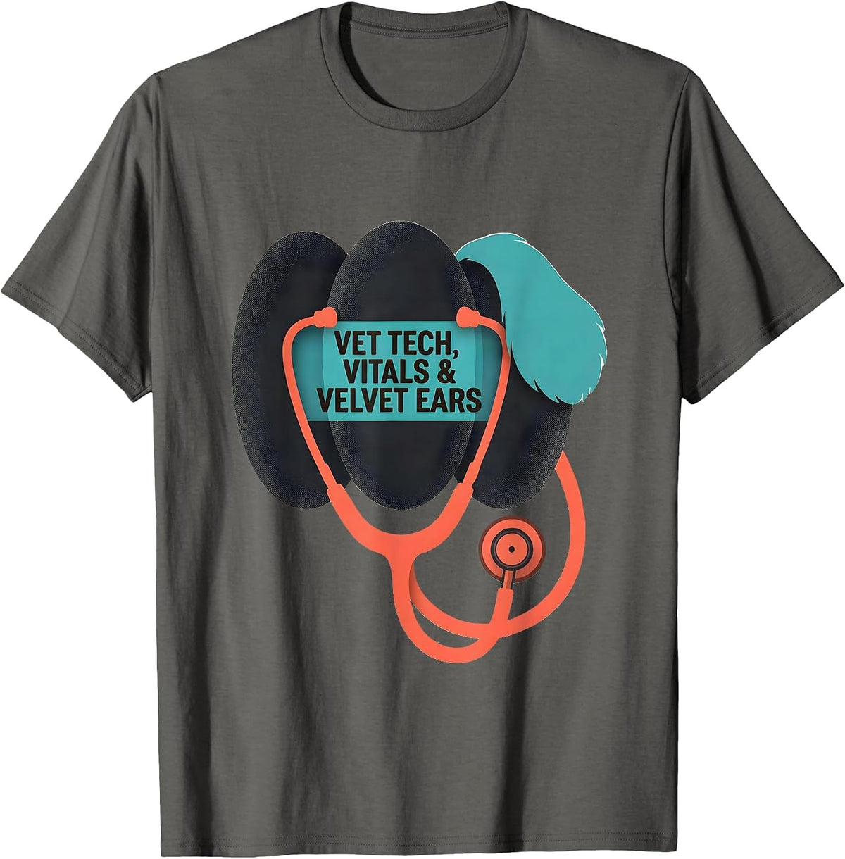 Vet Tech Vitals & Velvet Ears Midcentury Modern Veterinary T-Shirt - Asphalt Grey