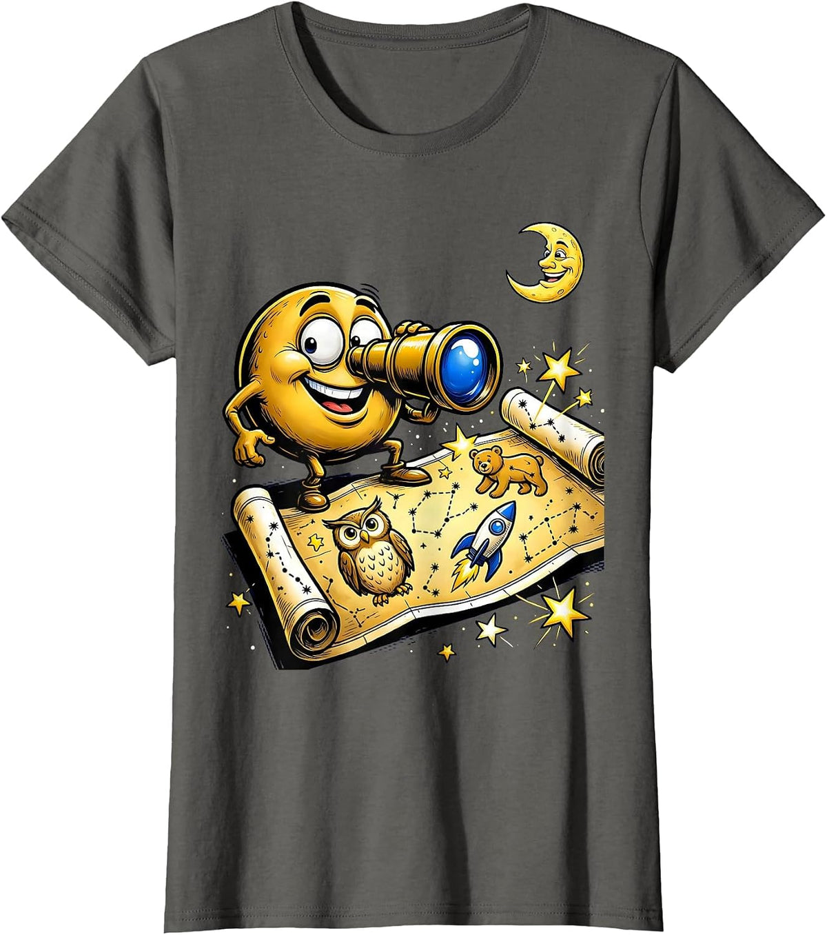 Women's Kids Astronomy Telescope Constellation Map Graphic T-Shirt - Asphalt Grey